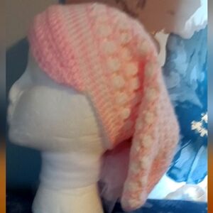 Pink and White Knitted Headscarf